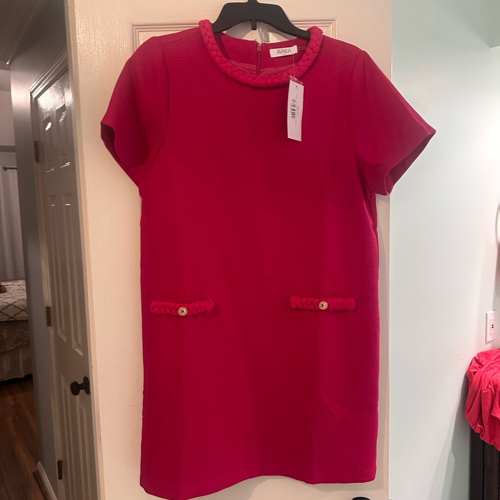 Avara Women's Pink Casual Dress with Button Details